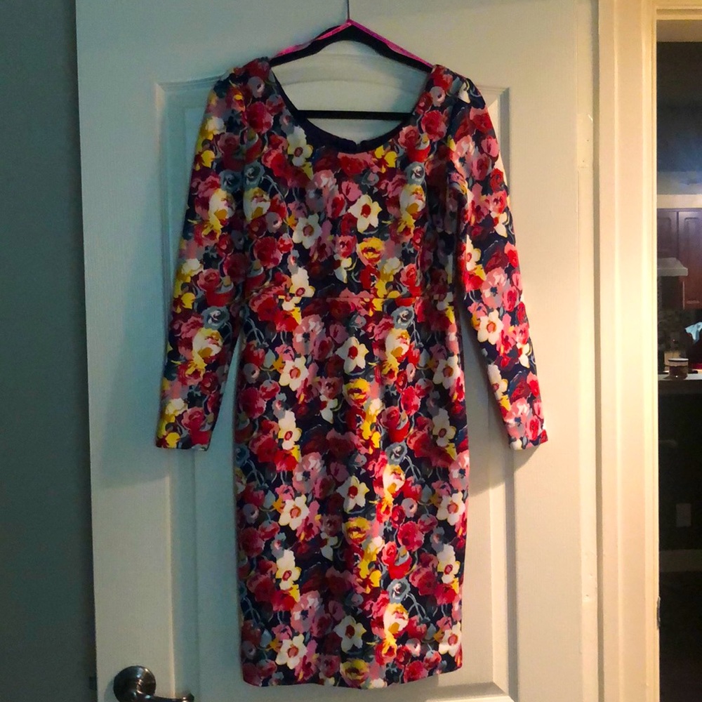 Floral-Print Long-Sleeve Sheath Dress